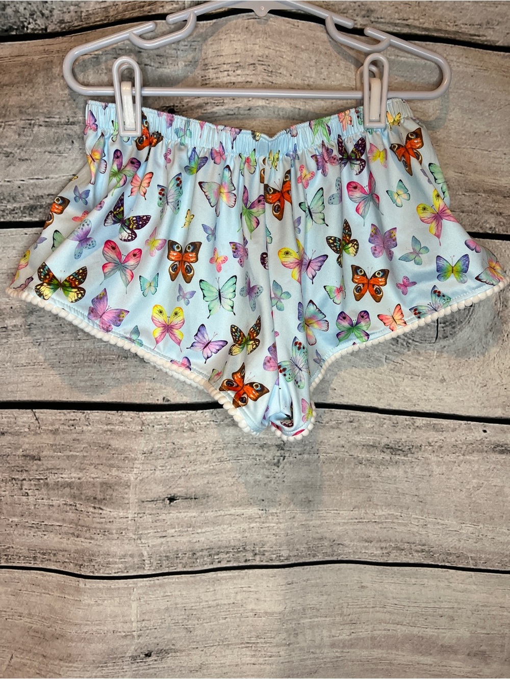 Stella Cove Light Blue Butterfly Swim Shorts Pompom Trim Boutique Coverup Girls